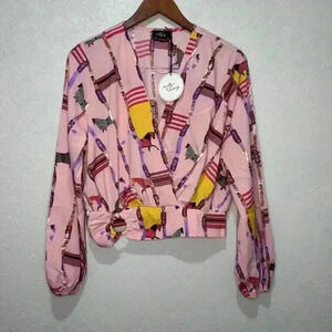 NWT! Milk & Honey Pink, Multipattern Blouse For Woman, Large